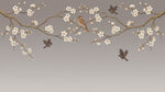 Whispering Blossoms - Gray Cherry Blossom Wallpaper - Chinoiserie Floral Botanical Tree Peel and Stick Wall Mural - Design