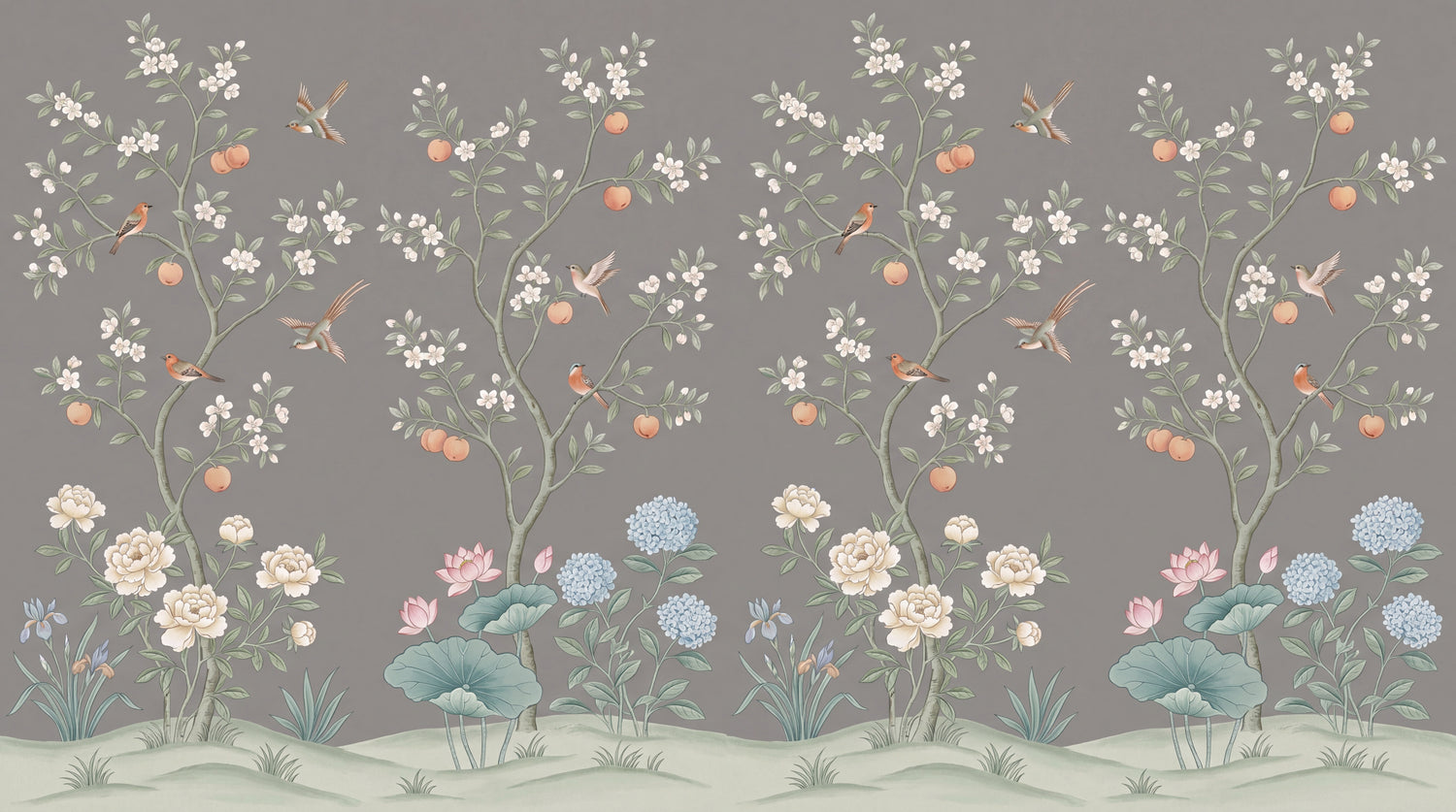 Whispering Boughs Gray Chinoiserie Wallpaper - Floral Botanical Vintage Wall Mural Peel and Stick - Design