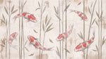Whispering Current Beige Fish Wallpaper - Vintage Botanical Animal Wall Mural Peel and Stick - Design