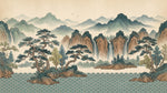 Whispering Peaks Beige Chinoiserie Wallpaper - Japanese Landscape Wallpaper Scenery Wall Mural - Design