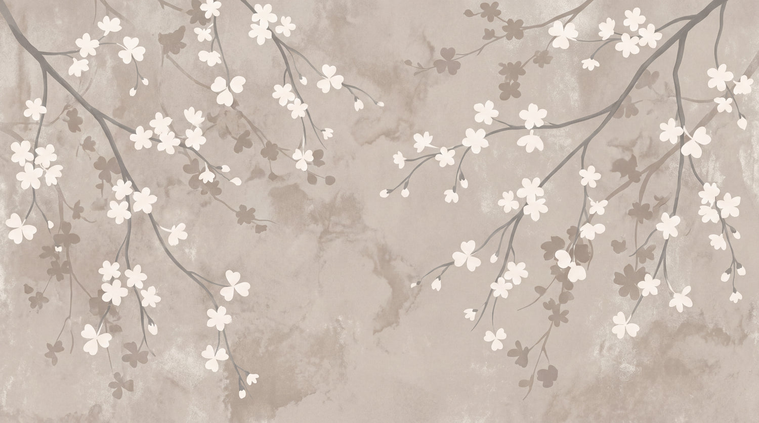 Whispering Petals - Beige Cherry Blossom Wallpaper - Chinoiserie Floral Japanese Botanical Wall Mural Peel and Stick - Design