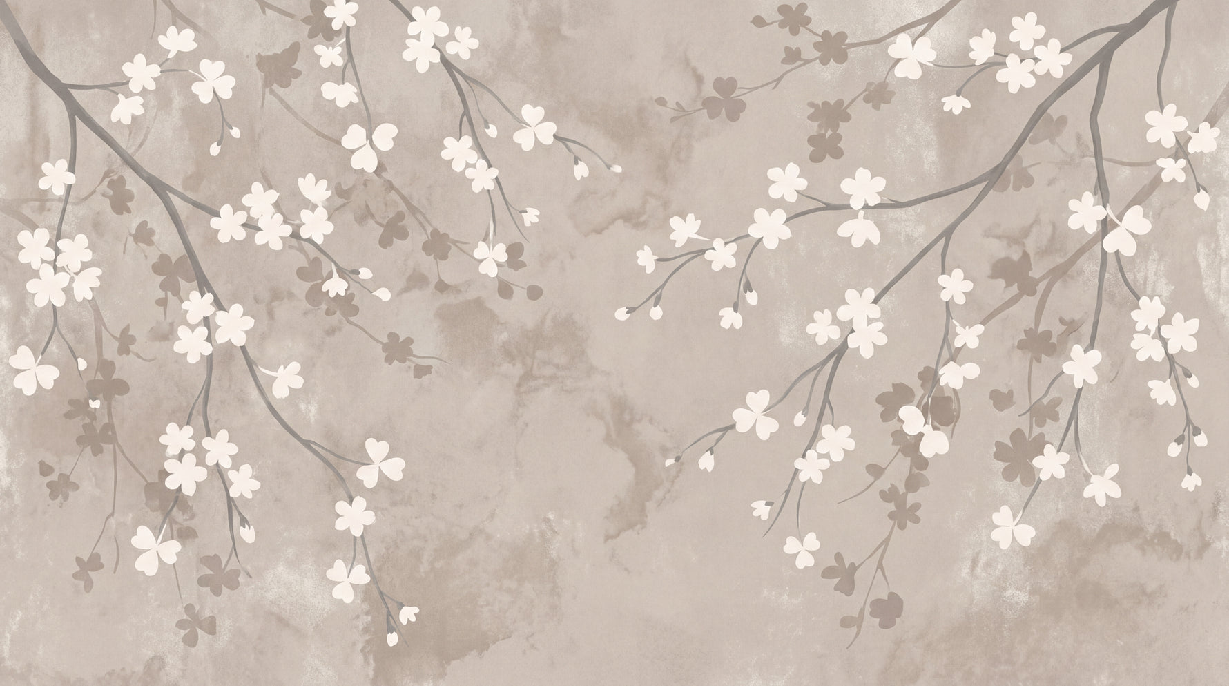 Whispering Petals - Beige Cherry Blossom Wallpaper - Chinoiserie Floral Japanese Botanical Wall Mural Peel and Stick - Design
