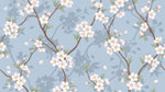 Whispering Petals - Blue Cherry Blossom Wallpaper - Chinoiserie Floral Japanese Botanical Peel and Stick - Design