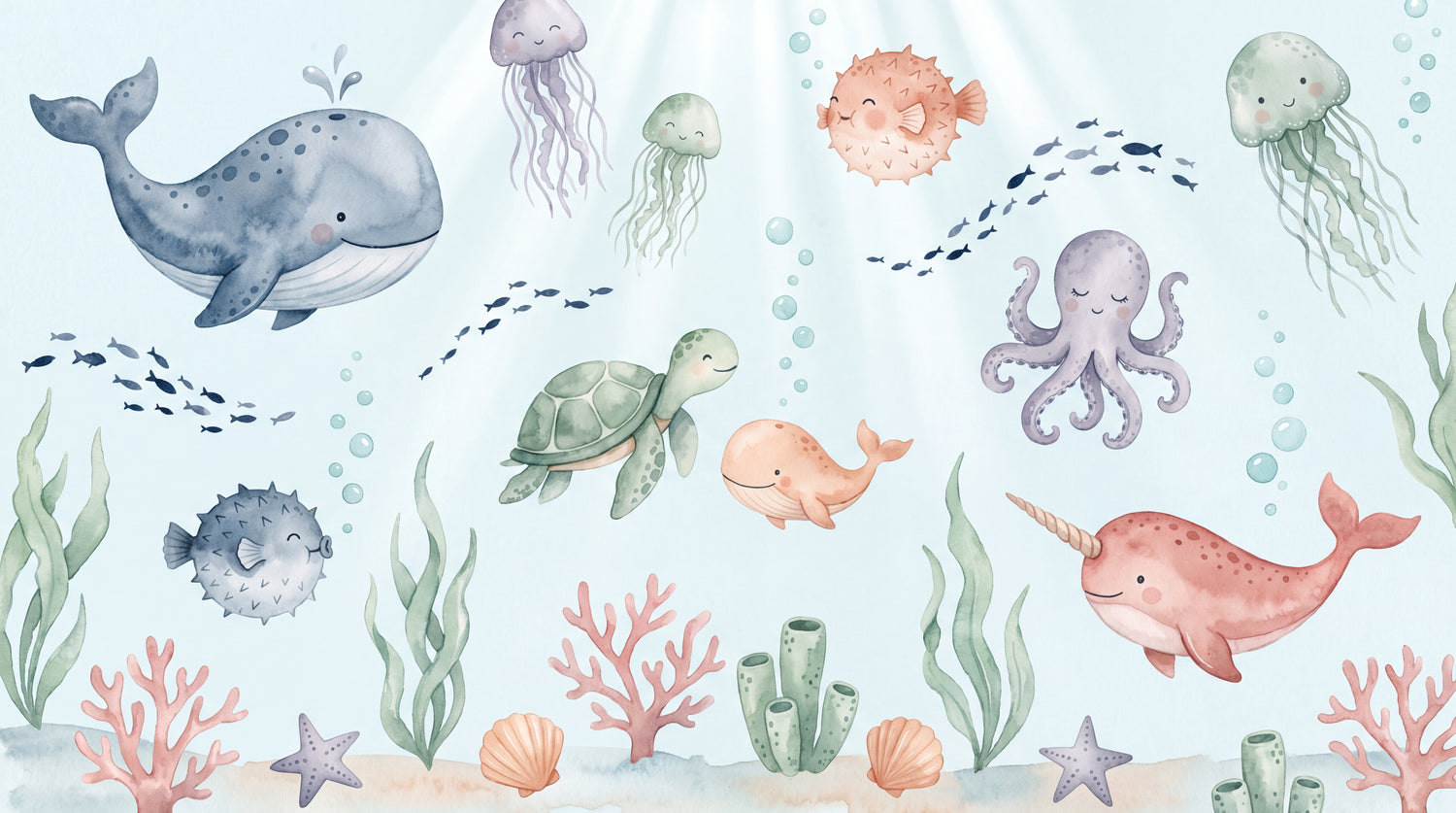 Whispering Tides Pastel Ocean Wallpaper for Kids - Blue Sea Nursery Wave Peel and Stick Mural - Design