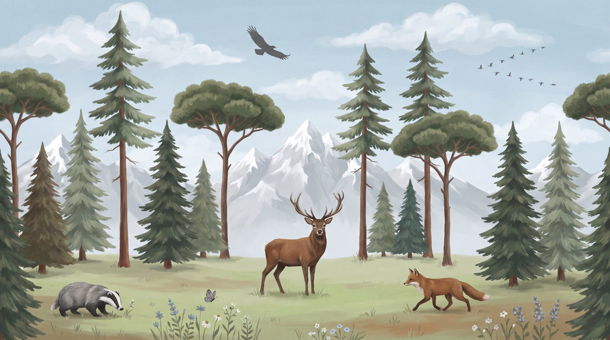 Wild Ridge - Green Mountain Wallpaper - Forest Woodland Fox Wall Mural Peel and Stick - Design