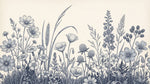 Wildfield Sketch Blue Navy Blue Wallpaper - Floral Wallpaper Country Flower Peel and Stick Wall Mural - Design