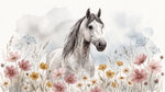 Wildflower Reverie Pastel Horse Wallpaper - Floral Animal Daisy Peel and Stick Wall Mural - Design