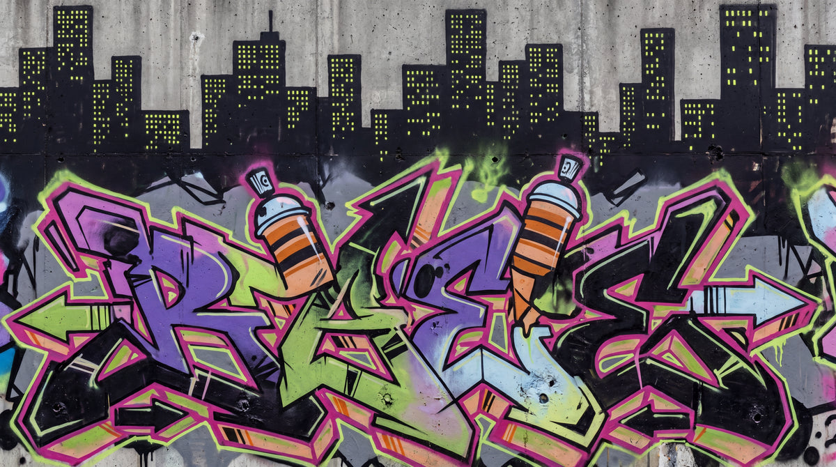 Wildstyle Pulse - Black Graffiti Wallpaper - Pink & Green Concrete Wallpaper Peel and Stick - Design