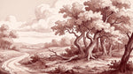 Windswept Wayfare Brown Forest Wallpaper - Vintage Woodland Scenery Landscape Wall Mural - Design