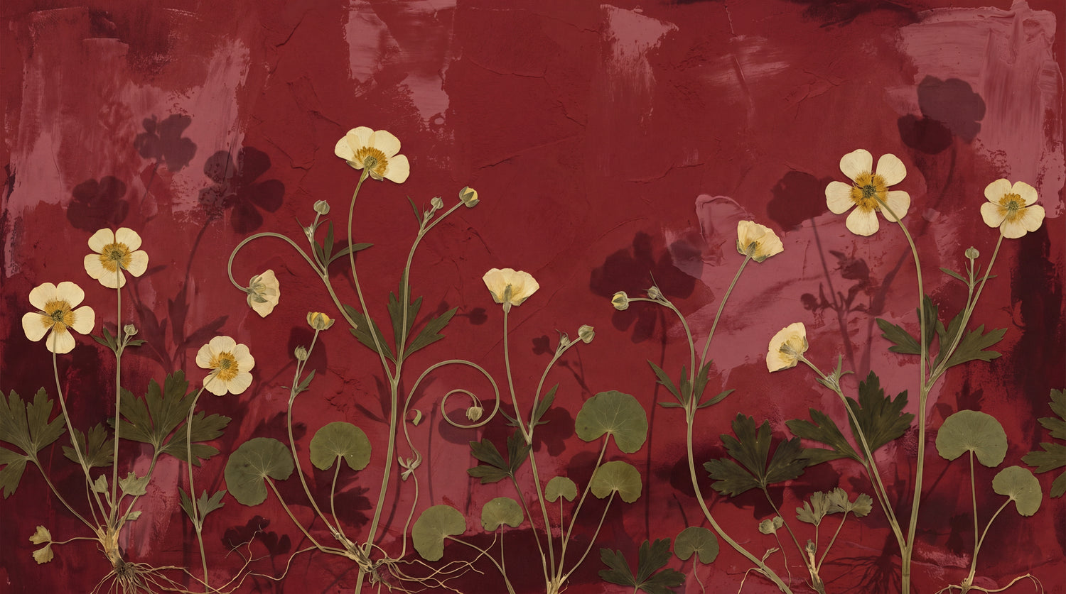 Wintering Meadow Red Floral Wallpaper - Vintage Botanical Flower Wall Mural Peel and Stick - Design