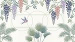 Wisteria Flight - Green Art Deco Wallpaper - Chinoiserie Bird Botanical Greenery Leaf Peel and Stick Wall Mural - Design