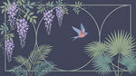 Wisteria Sonnet - Dark Art Deco Wallpaper - Navy Blue Chinoiserie Botanical Leaf Peel and Stick Mural - Design