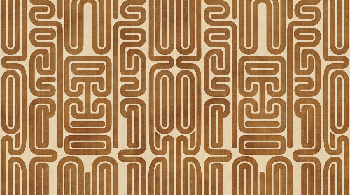 Woven Maze Brown Geometric Wallpaper - Beige Retro Abstract Peel and Stick Wall Mural - Design